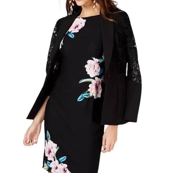 INC International concepts 34 sleeve black floral sheath  dress - Picture 4 of 13